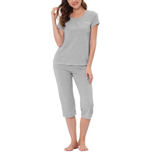 Cheibear Women's Sleepwear Pajama Set Nightwear Round Neck