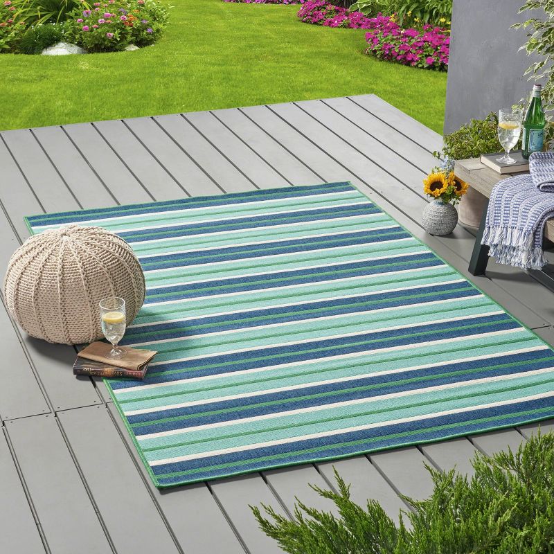 5' x 8' Ellis Geometric Outdoor Rug Blue/Green - Christopher Knight Home, 4 of 7