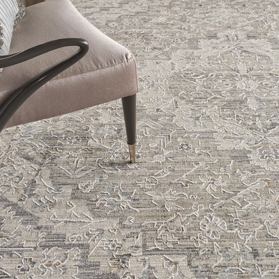 Ivory Taupe Floral Synthetic Round Washable Rug