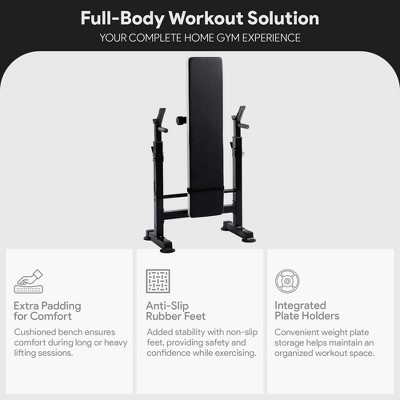 Black and White Adjustable Multifunctional Workout Bench with Squat Rack