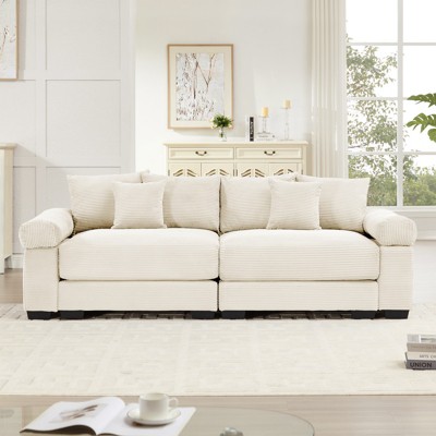 Aukfa Oversized 92" Modular Corduroy 2-Seater Sofa Set - Reversible Sectional Couch with Ottoman, Fabric Upholstery for Living Room