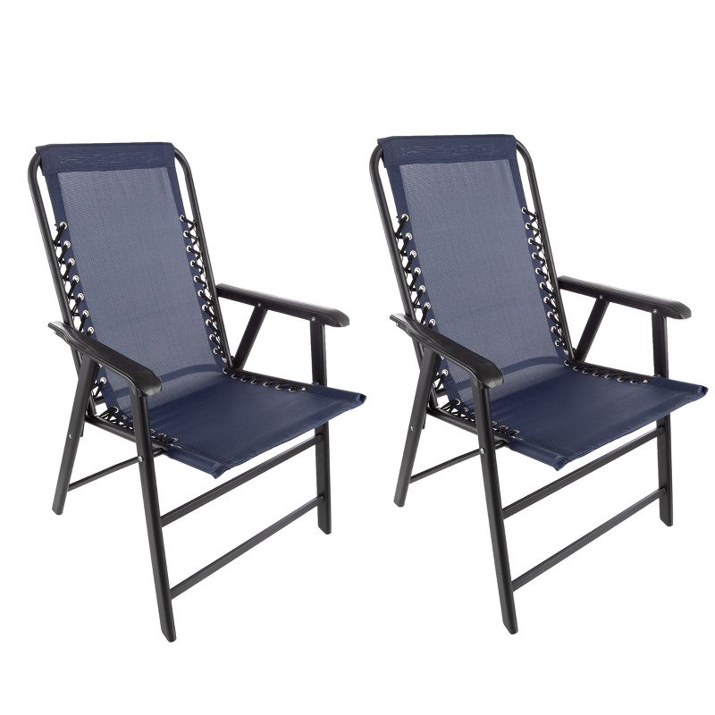 Pure Garden Folding Lounge Chairs – Portable Camping or Lawn Chairs, Navy, Set of 2, 1 of 9