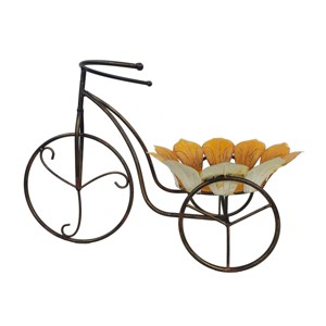 Alpine Corporation Sunflower Tricycle Outdoor Novelty Plant Holder 10"x19"x12": Iron Freestanding Planter Stand, No Assembly Required - 1 of 4