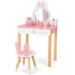 Costway Kids Vanity Set Rabbit Makeup Dressing Table Chair Set W/ Mirror Drawer White\Pink