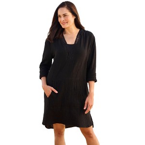 Swim 365 Women's Plus Size Embroidered Cotton Gauze Cover-Up - 1 of 4