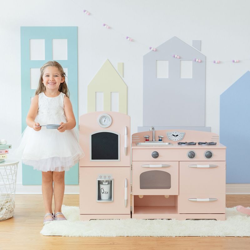 Pink Wooden Toy Kitchen with Fridge by Teamson Kids Play Kitchen TD-11413P, 3 of 14