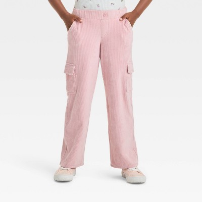 Girls' Cozy Ribbed Wide Leg Cargo Pants - Cat & Jack™ Dusty Pink S