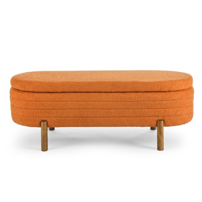 FONTOI Oval Storage Ottoman, Ottoman Foot Stools, Storage Bench for Living Room Bedroom, Orange, 17.72"*16.34"*46.06"