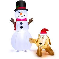 Tangkula 6 FT Inflatable Snowman with Cute Dog Christmas Blow up Snowman and Dog with Bright Built-in LED Lights Inflatable Snowman for Christmas