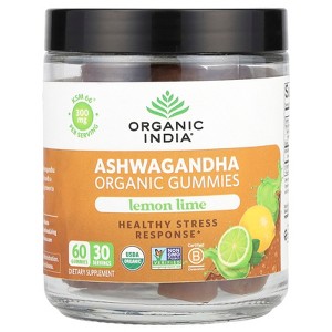 Organic India Organic Ashwagandha Gummies, Lemon Lime, 300 mg, 60 Gummies (150 mg Per Gummy) - 1 of 2