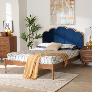 Baxton Studio Hadria Mid-Century Modern Navy Blue Velvet and Walnut Brown Finished Wood Queen Size Platform Bed - 1 of 4