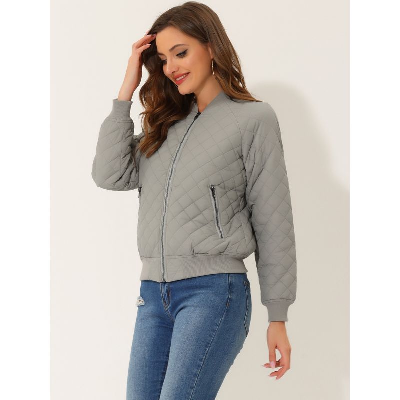 Allegra K Women's Quilted Zip-Up Raglan Sleeves Bomber Jacket, 6 of 8