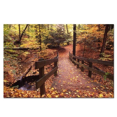 16" x 24" Autumn Bridge by Kurt Shaffer - Trademark Fine Art