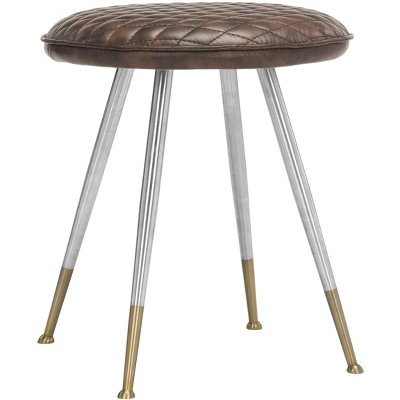 Stockholm Vintage-Style Stool with Dark Brown Upholstery and Stainless Steel Legs