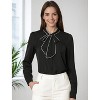 INSPIRE CHIC Women's Tie Neck Contrast Color Button Down Long Sleeves Shirt - 2 of 4