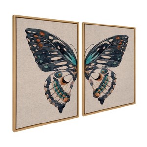 Kate & Laurel All Things Decor 28"x38" 2pc Sylvie Butterfly Diptych Linen Framed Canvas Art by The Creative Bunch Set Natural - 1 of 4