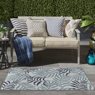 Blue and White Rectangular Synthetic Tropical Outdoor Rug 3' x 5'