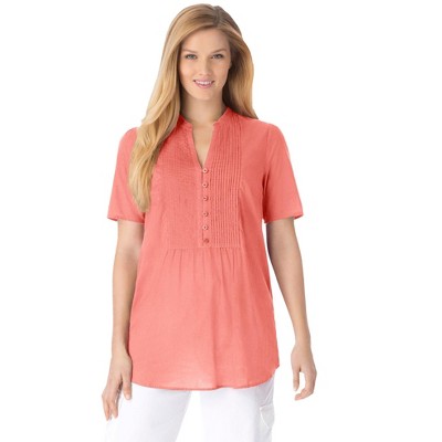 Woman Within Plus Size Pintucked Half-Button Tunic