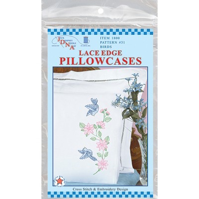 Jack Dempsey Stamped Pillowcases W/White Lace Edge 2/Pkg-Birds