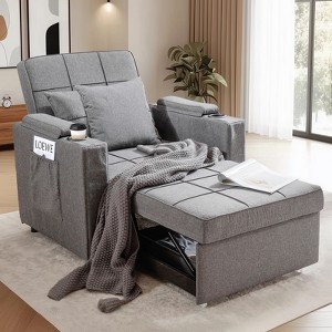 COMHOMA 3 in 1 Futon Bed Chair with Cup Holders, Side Pocket Sofa Bed Couch Storage, Gray - 1 of 4