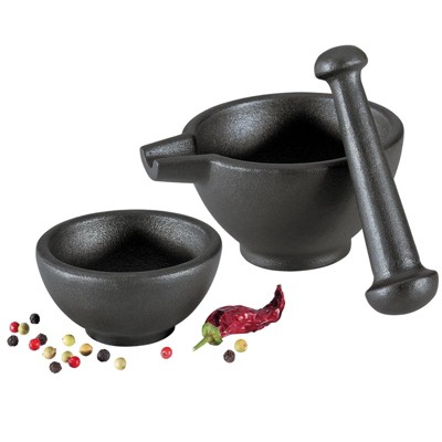Black Cast Iron 3-Piece Mortar and Pestle Set