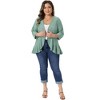 Women's Plus Size Eyelet Open Front 3/4 Sleeve Draped Ruffle Netted Knit Casual Cardigans - Agnes Orinda - 3 of 4
