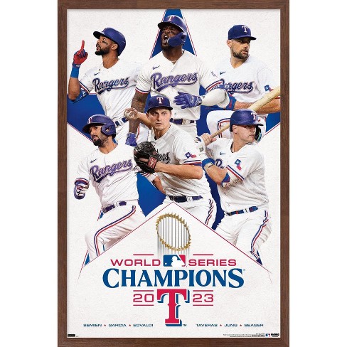 Trends International MLB Texas Rangers - 2023 World Series Champions Framed  Wall Poster Prints Mahogany Framed Version 22.375