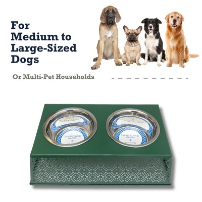 Dark Green Elevated Dog Feeder with Stainless Steel Bowls