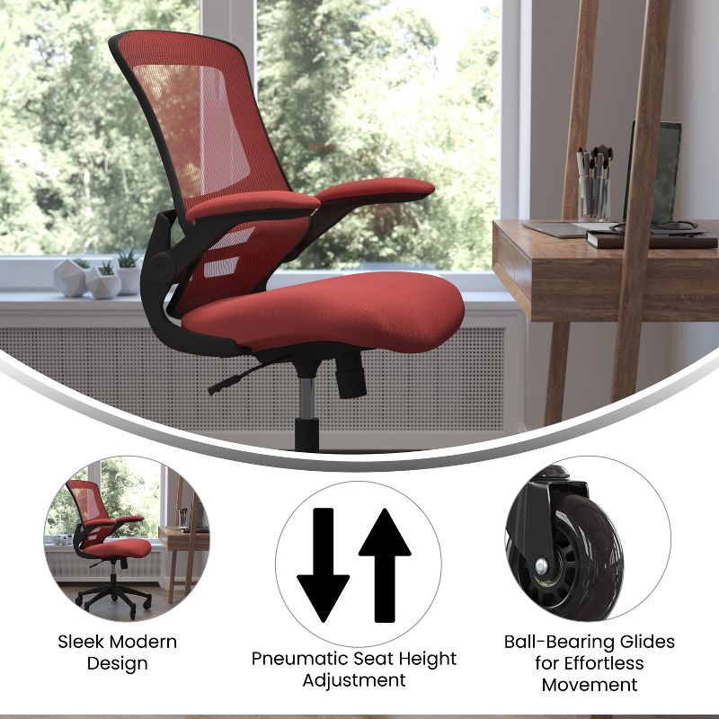 Flash Furniture Kelista Mid-Back Swivel Ergonomic Task Office Chair with Flip-Up Arms and Transparent Roller Wheels, 5 of 9
