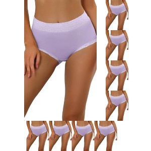 INSPIRE CHIC Women's Cotton Solid High-Rise Lace Trim Tummy Control Full Coverage Briefs 9 Packs - 1 of 4