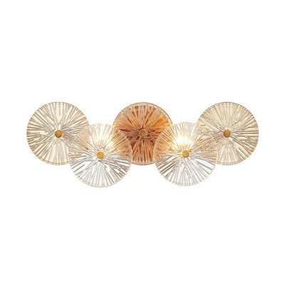 Brass and Amber Glass 2-Light Dimmable Vanity Fixture