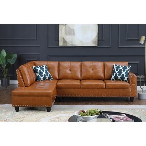 TiramisuBest Black Faux Leather L-Shaped Sectional Sofa with Storage Ottoman & Cup Holders, 2-Piece Couch for Living Room - 1 of 4