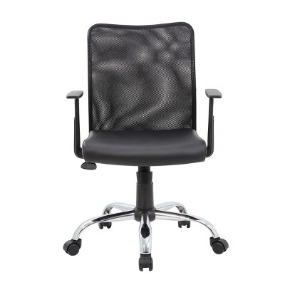 Swivel Mesh Back Task Chair with Vinyl Seat and Chrome Base - Black