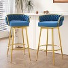 TiramisuBest Set of 2,31" Swivel Bar Stools, Hand-Woven Backrest with Gold Metal Legs, Upholstered Counter Chairs with Footrest for Kitchen(Blue) - 2 of 4