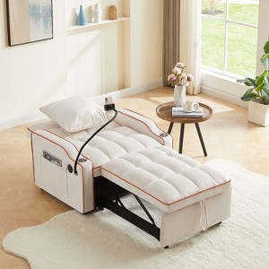 FONTOI 3-in-1 Sofa Bed, Convertible Sleeper with Multi-Pockets and USB Charging Port for Living Room Bedroom, Beige, 35.43"*31.1"*33" - 1 of 4