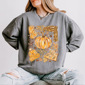 Simply Sage Market Fall Pumpkin Collage Glitter Lightweight Garment Dyed Sweatshirt - 1 of 3