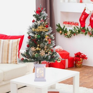 3FT Flocked Small Christmas Tree , Artificial Small Christmas Trees with Light, Multiple Pattern Bases, Outdoor Indoor for Winter Holiday Décor - 1 of 4