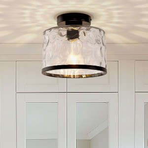 YANSUN 9 in. 1-Light Black Round Clear Glass Semi-Flush Mount with Water Glass Shade and No Bulbs Included 1-Pack - 1 of 1