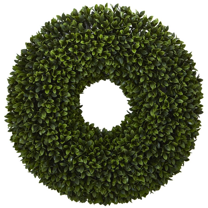 Nearly Natural 24” Boxwood Artificial Wreath, 1 of 2