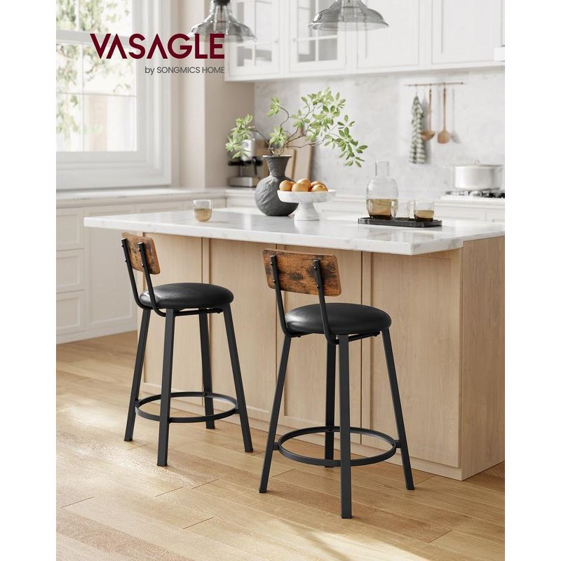VASAGLE Bar Stools, Set of 2 PU Upholstered Breakfast Stools, 29.7-Inch Barstools with Back and Footrest, 2 of 7