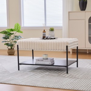 Grungis Faux Fur Storage Benches with Metal Legs and Wooden Open Shelf,Upholstered Storage Ottoman,Storage Ottoman Bench for Living Room - 1 of 4