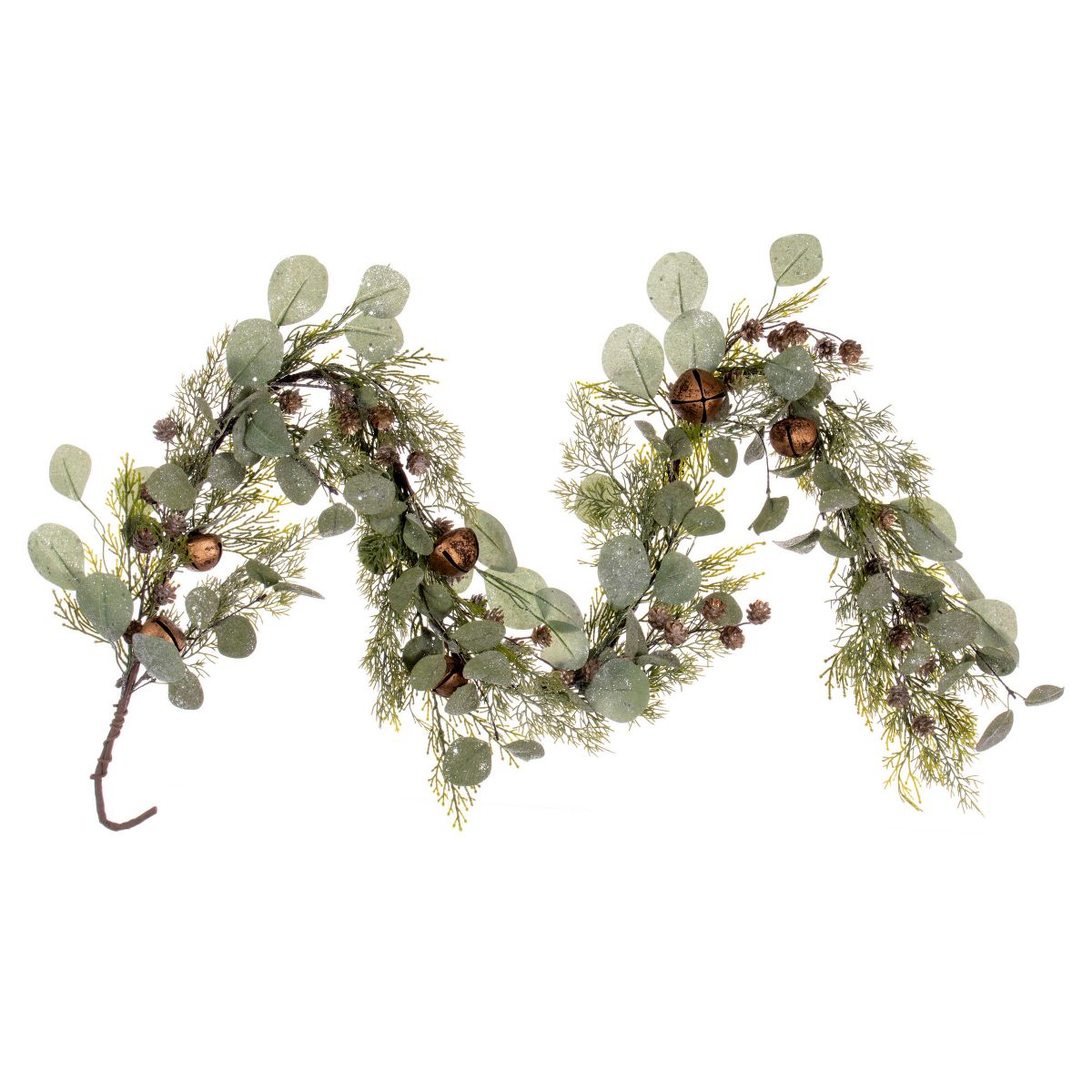 Vickerman Artificial Winter Cedar, Pinecone, Eucalyptus, and Brown Jingle Bell Garland