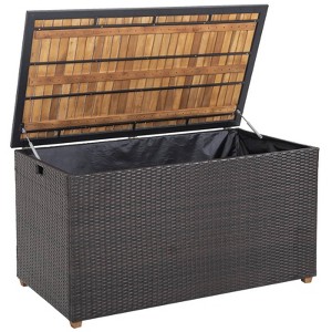 WELLFOR 134gal Patio Storage Bench PE Rattan Storage Box with Solid Wood Top - 1 of 4