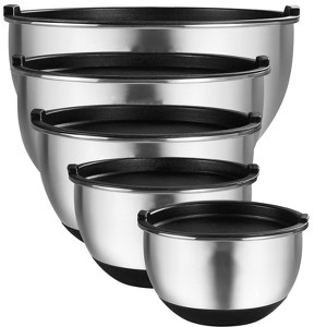 Itopfox Stainless Steel Mixing Bowls Set with Airtight Lids, Non-Slip Silicone Bottoms, Nesting Design for Mixing, Prepping, and Food Storage - 1 of 4