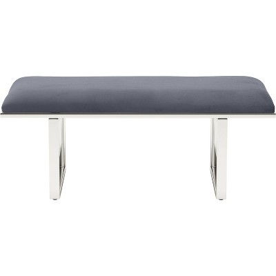 Remi French Dark Gray Velvet Upholstered Entryway Bench
