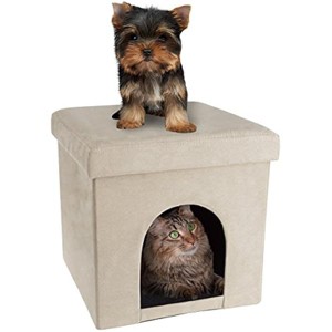 PETMAKERPet House Ottoman - Collapsible Multipurpose Small Dog or Cat Bed Cube and Footrest with Cushion Top and Interior Pillow by (Microsuede Tan) - 1 of 1