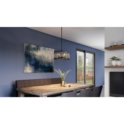 Bankston Matte Black 4-Light Glass Drum Pendant