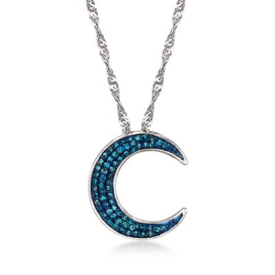 Ross-Simons 0.20 ct. t.w. Blue Diamond Moon Pendant Necklace in Sterling Silver Size 18