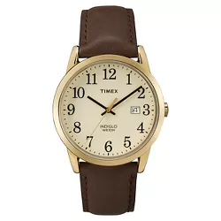 Men's Timex Easy Reader  Watch with Leather Strap - Gold/Brown TW2P75800JT