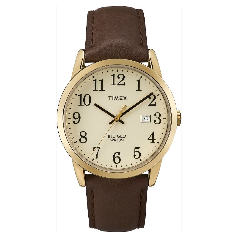 Men&#39;s Timex Easy Reader  Watch with Leather Strap - Gold/Brown TW2P75800JT, 1 of 4